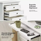 Giorgio 3 - Comodino con 3 cassetti e prese integrate, set da 2|HULALA HOME