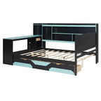Daybed da gioco completo/queen size con testiera libreria, luci LED, scrivania integrata, cassetti e stazione di ricarica