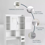 Mobiletto salvaspazio sopra il WC - Organizer e mobiletto da bagno in stile rustico da 67,4 H con ripiano regolabile e anta in vetro per bagno, lavanderia