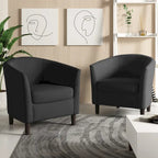 Set di 2 Poltrone Club con Braccioli in Lino a Botte Moderne
