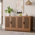 Credenza con ante in rattan a 3 scomparti, armadietto contenitore con ripiani regolabili - 93Lx31H
