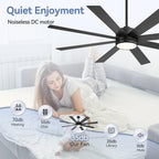 Ventilatore da soffitto nero da 65 pollici a 8 pale con luce LED e telecomando