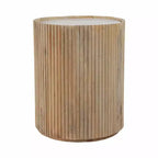 Tavolino Laterale Decorativo in Legno Scanalato con Piano in Marmo e Spazio Contenitivo - Piccolo Tavolino d'Appoggio per Arredo Camera da Letto o Soggiorno