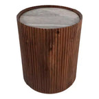 Tavolino Laterale Decorativo in Legno Scanalato con Piano in Marmo e Spazio Contenitivo - Piccolo Tavolino d'Appoggio per Arredo Camera da Letto o Soggiorno