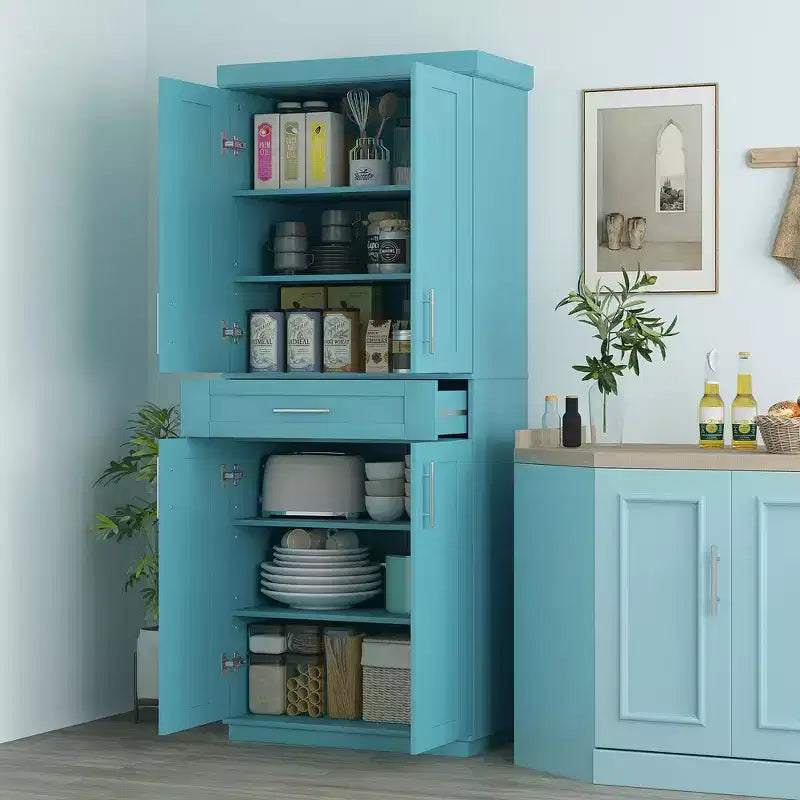 Dispensa da Cucina Moderna, Mobile Autoportante con Ante e Cassetti, Ripiani Regolabili