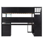 GDFStudio Scott Letto a Soppalco in Legno per Gaming con Scala Contenitore, Scrivania, Mensole e Pannello Forato