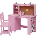 Scrivania per bambini, set scrivania e sedia per ragazzi e ragazze, tavolo da scrittura per bambini in legno con libreria, bacheca, armadietto e cassetto per età 3-8