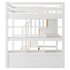 Letto a soppalco in legno massello naturale + bianco con scrivania e cassetti