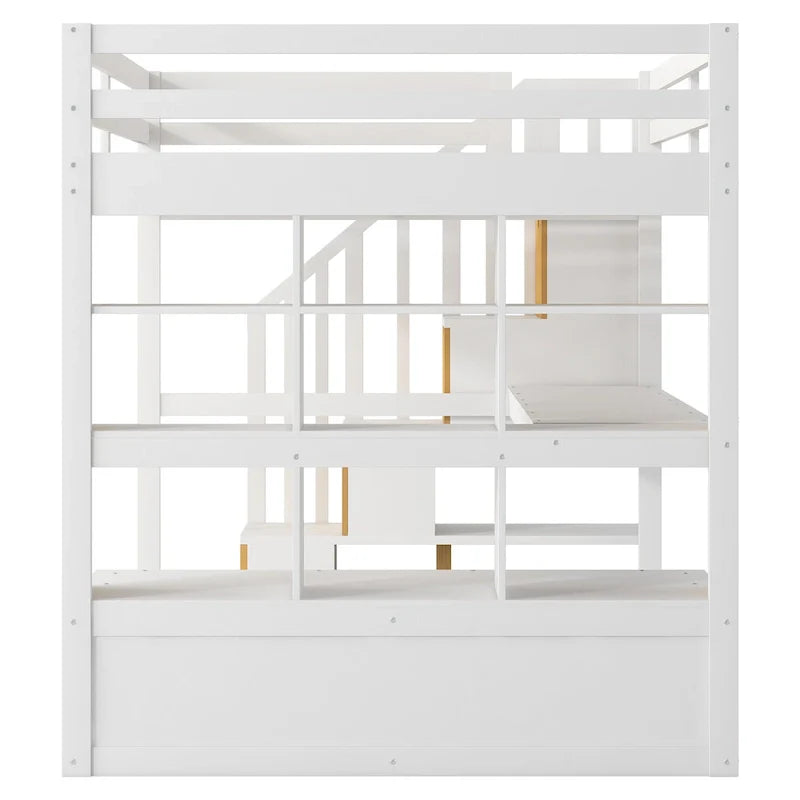 Letto a soppalco in legno massello naturale + bianco con scrivania e cassetti