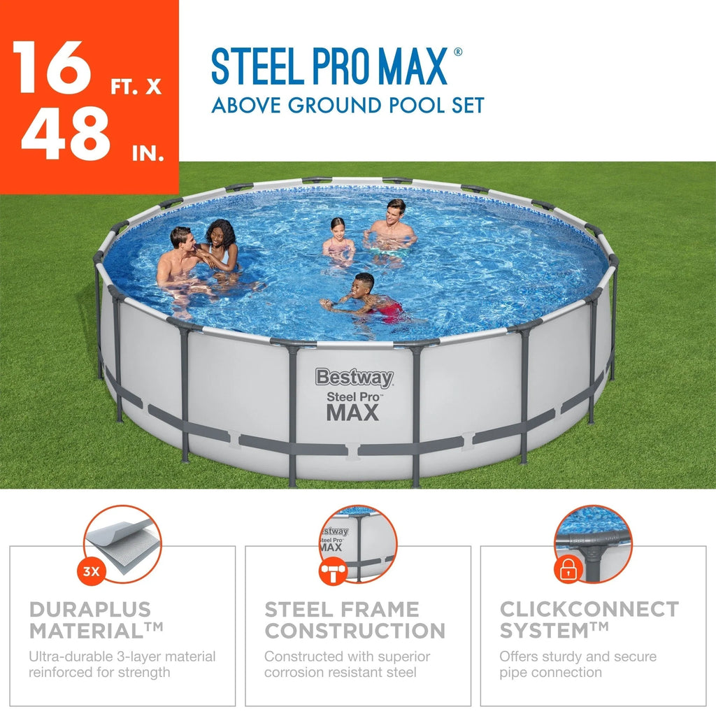 Piscina Fuori Terra Rotonda Bestway Steel Pro MAX con Pompa e Copertura