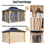 EROMMY Gazebo a tetto rigido, Pergola da esterno con doppio tetto, zanzariere e tende, Tenda da sole resistente per patio, cortile, feste in piscina