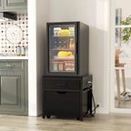 Mini Frigo con Stazione di Ricarica, Tavolino Laterale con Cassetti e Mobiletto su Ruote