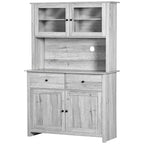 HOMCOM Credenza da Cucina 63,5 cm con Vetrina Superiore, Armadietto Dispensa con 4 Ripiani, Cassetti, Ante in Vetro, Ripiano Aperto per Microonde