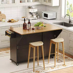 Tavolo da cucina mobile con isola da 55" con presa di corrente e anta a ribalta, carrello da cucina con isola su ruote e armadietto per pattumiera per la cucina