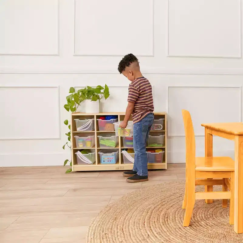 Mobile Cubby con vassoio e 15 contenitori frontali a paletta, 3x4, Arredamento per bambini