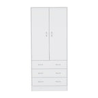 Armadio moderno a due ante con 3 cassetti e 1 bastone appendiabiti per camera da letto