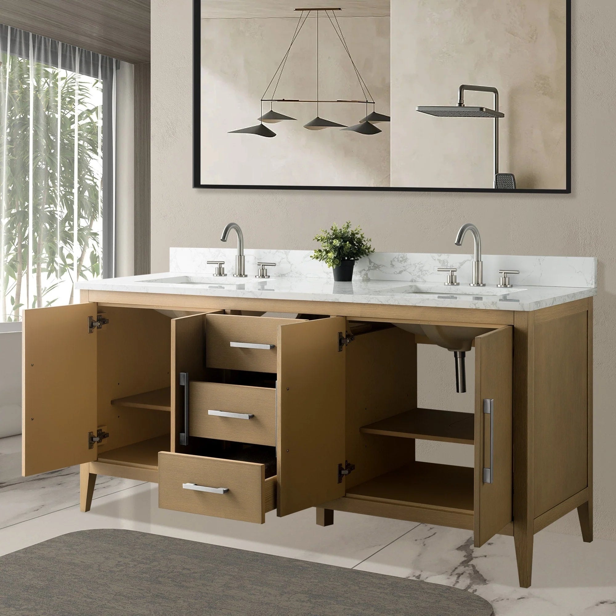 Mobile lavabo doppio Vanity Art 72 per bagno con piano in marmo composito
