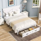 ModernLuxe Letto a Piattaforma Queen/King Size con Testiera Alta, Struttura Letto Rustica in Legno con 2 Cassetti, Luci LED e Porte USB