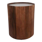 Tavolino Laterale Decorativo in Legno Scanalato con Piano in Marmo e Spazio Contenitivo - Piccolo Tavolino d'Appoggio per Arredo Camera da Letto o Soggiorno