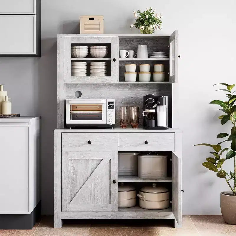 Mobile Dispensa da Cucina con Supporto per Microonde, Credenza con Mobile Buffet e Ripiani Regolabili, per Cucina, Sala da Pranzo