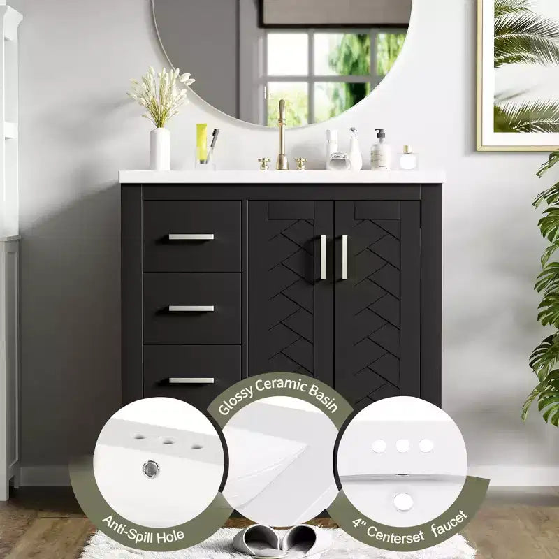 Mobile bagno 30 pollici con lavabo singolo, armadietto e 3 cassetti – Nero / Blu / Verde / Indaco / Bianco
