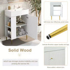 21.6 Mobile da bagno bianco, Mobile combinato, Armadietto contenitore per bagno, Lavabo singolo in ceramica, Vano contenitore a sinistra