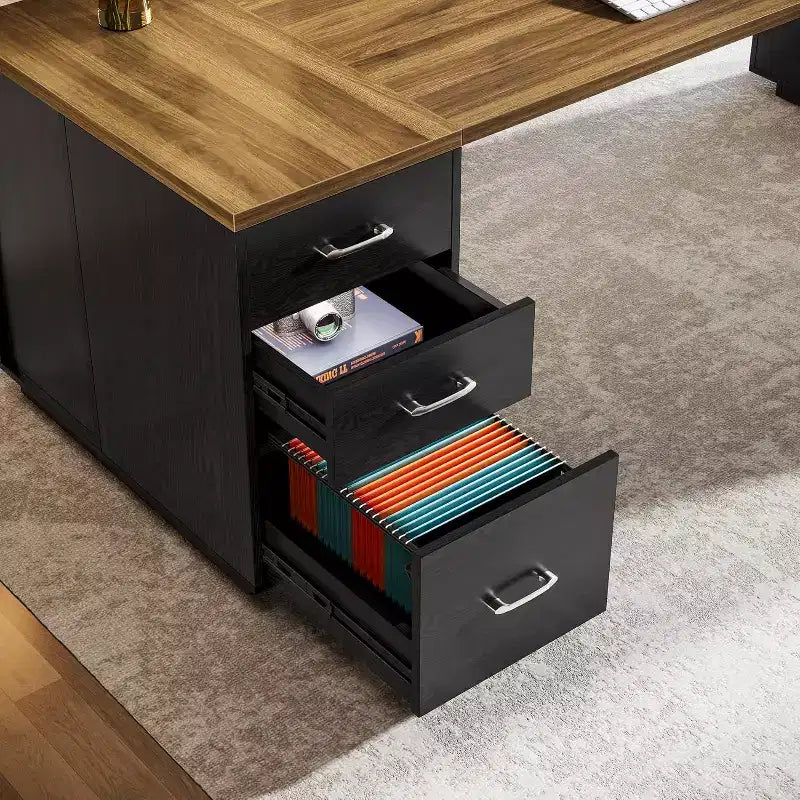 Scrivania direzionale a L Lantine 85.8, scrivania da computer da ufficio extra large con cassetti per schedari per l'home office