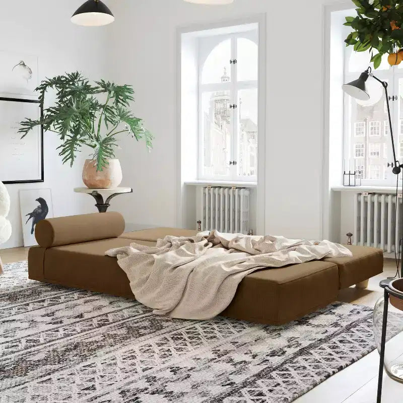 Divano letto / Letto estraibile queen-size - Microvelluto