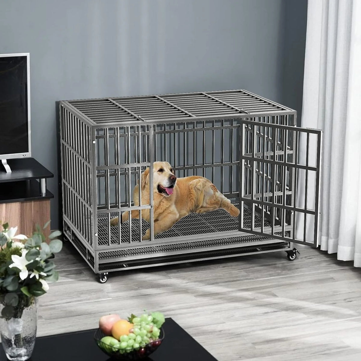 BOSSIN Trasportino/Gabbia/Panca per Cani Indistruttibile Resistente da 48/38 Pollici, Anti-Fuga, con Ruote Bloccabili