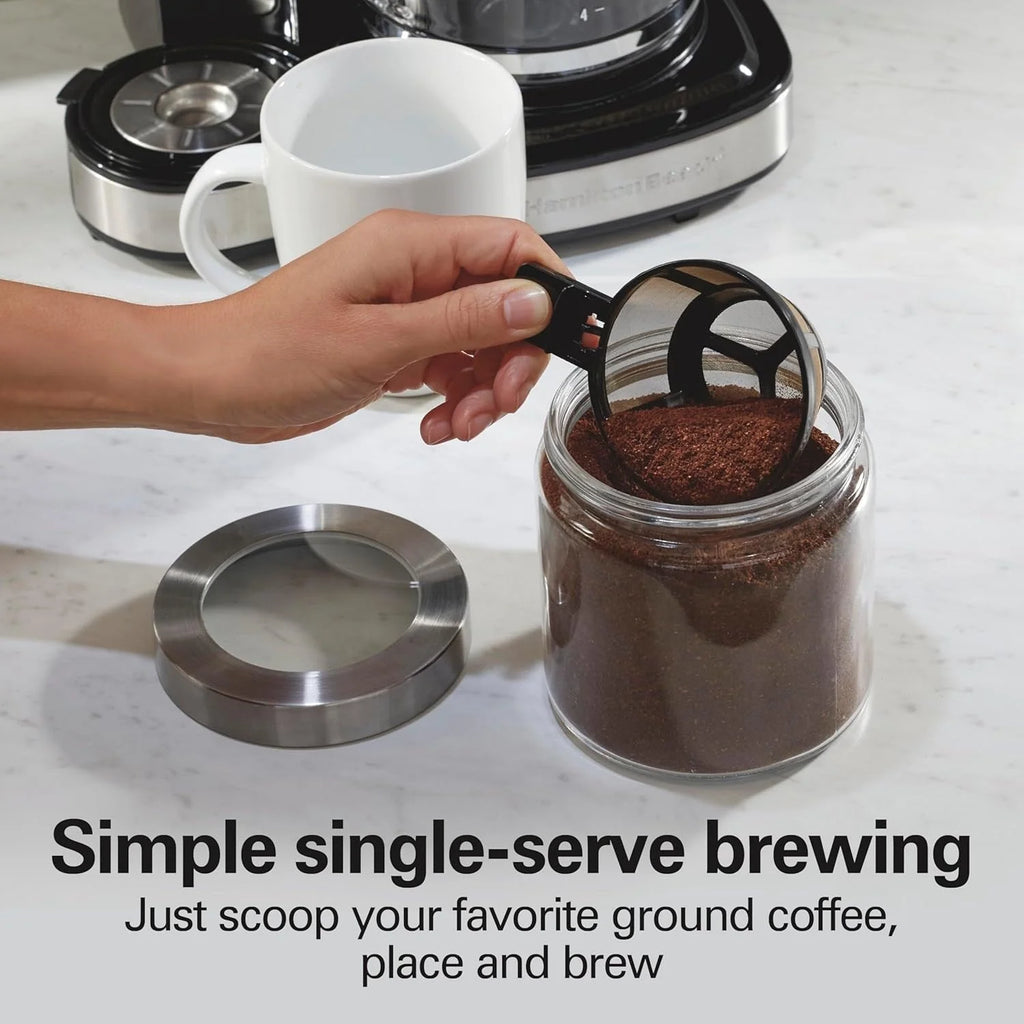 Caffettiera 2 in 1 da 12 tazze con caraffa in vetro e funzione erogazione singola, Pausa e Servi automatico, Nera