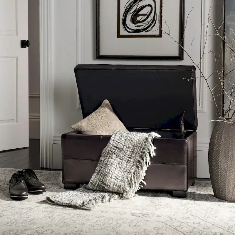 SAFAVIEH Liane Tufted Brown Bicast Leather Storage Bench - 30.1 x 18.1 x 17.7 - 30Wx18Dx18H