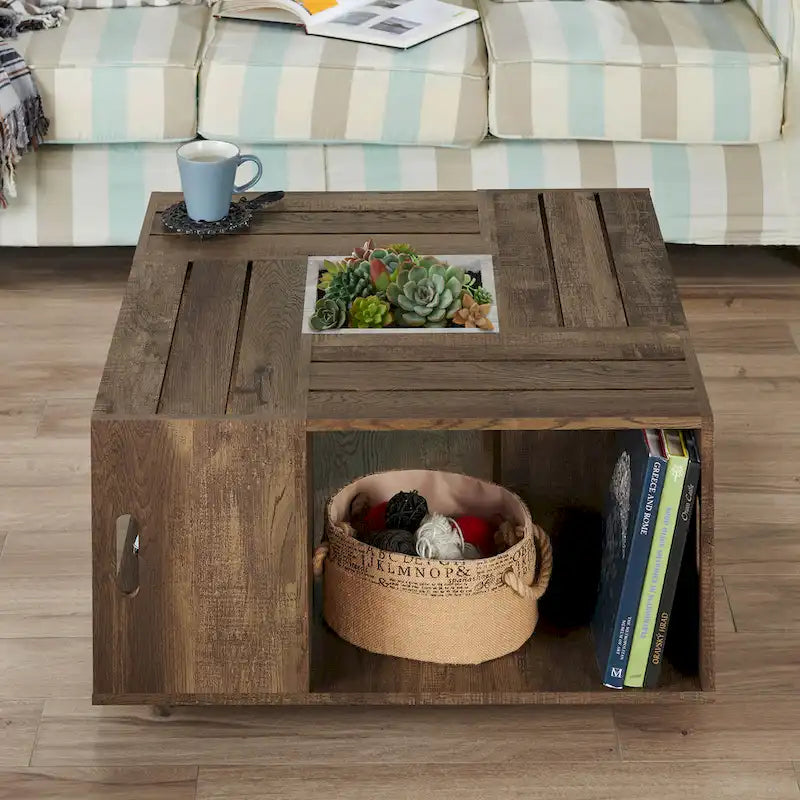 Tavolino da Caffè Mobile DH BASIC in Rovere Rustico da 32 pollici con Ripiano Aperto di Denhour