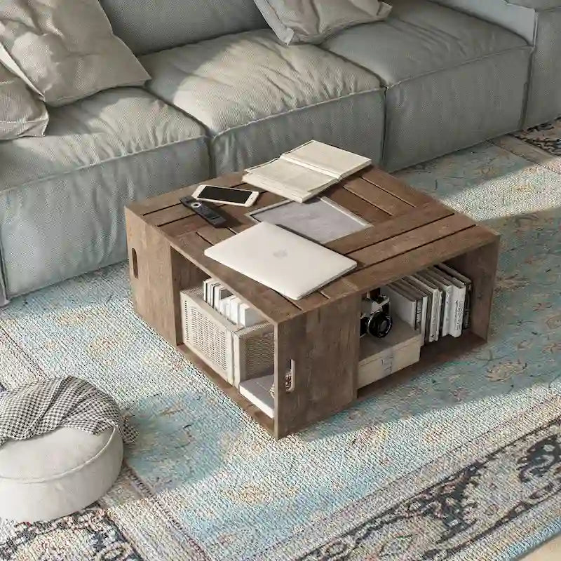 Tavolino da Caffè Mobile DH BASIC in Rovere Rustico da 32 pollici con Ripiano Aperto di Denhour