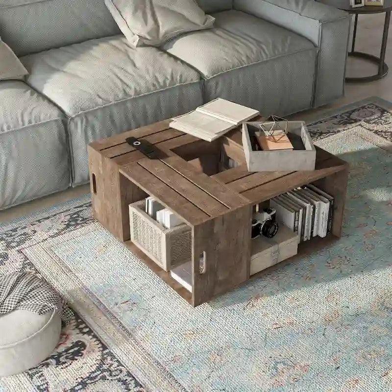 Tavolino da Caffè Mobile DH BASIC in Rovere Rustico da 32 pollici con Ripiano Aperto di Denhour