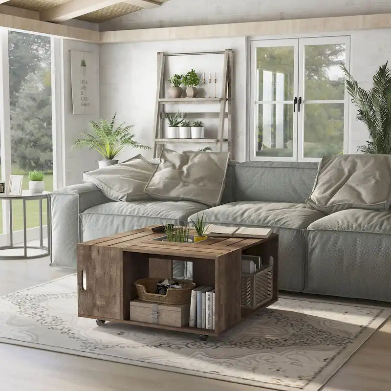Tavolino da Caffè Mobile DH BASIC in Rovere Rustico da 32 pollici con Ripiano Aperto di Denhour