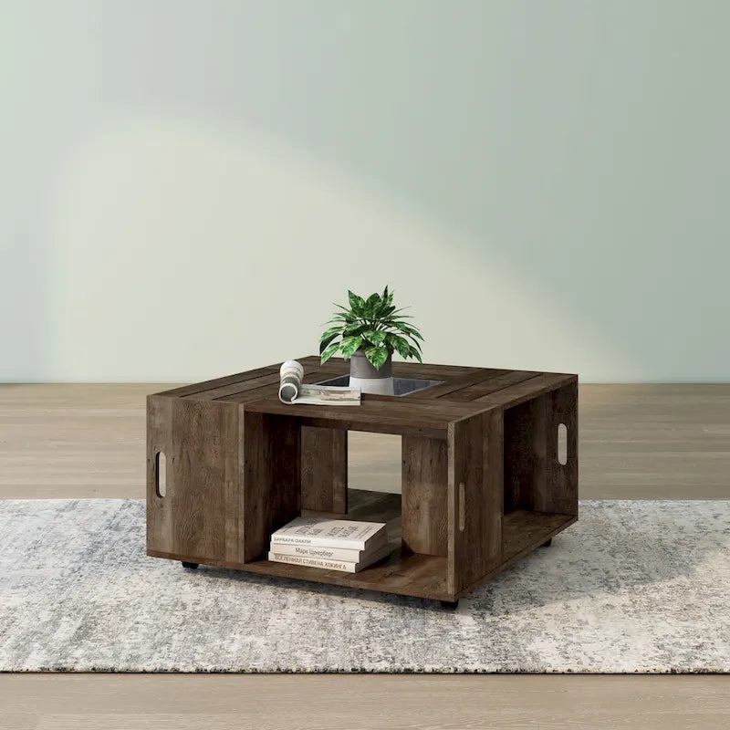 Tavolino da Caffè Mobile DH BASIC in Rovere Rustico da 32 pollici con Ripiano Aperto di Denhour