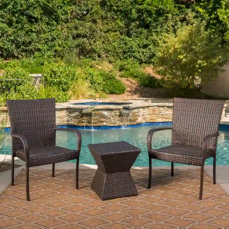 Set da conversazione in vimini quadrato a 3 pezzi Bristol Outdoor di Christopher Knight Home
