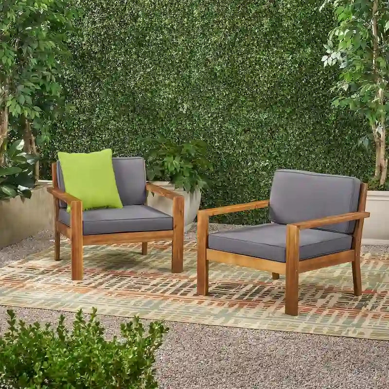 Sedie Club da Esterni Santa Ana in Legno di Acacia con Cuscini (Set da 2) di Christopher Knight Home