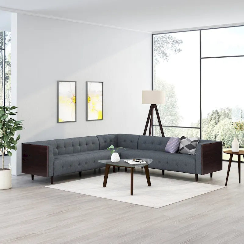 Divano sezionale capitonné Clermont Mid-century di Christopher Knight Home - 114,00 L x 114,00 P x 30,75 A