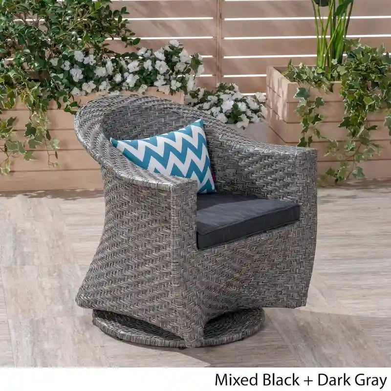 Sedia girevole da esterno in vimini Big Sur con cuscino da esterno di Christopher Knight Home