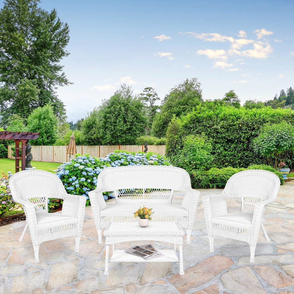 Set da conversazione da 4 pezzi per patio in vimini
