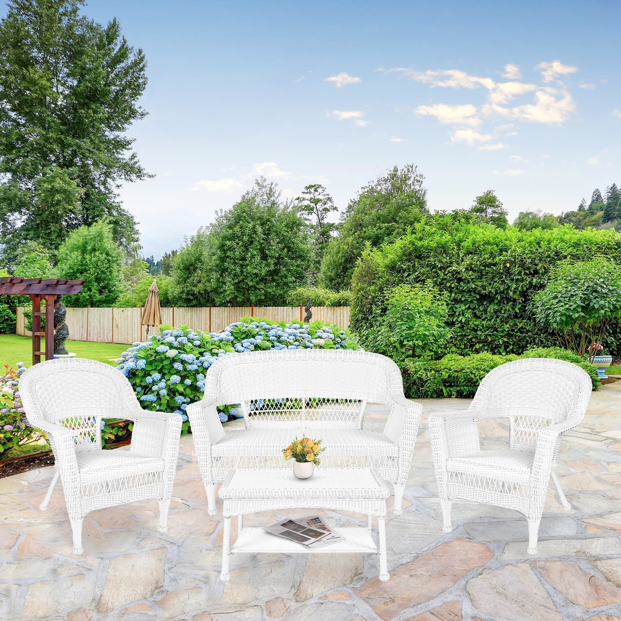 Set da conversazione da 4 pezzi per patio in vimini