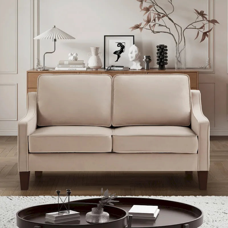 Divanetto Moderno in Velluto con Gambe in Legno - 29.00 x 51.50 x 34.25