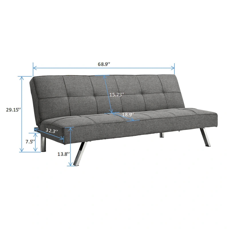 Divano letto futon con struttura in metallo e gambe in acciaio inossidabile - 32,30 x 68,90 x 29,15