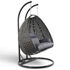 LeisureMod Sedia a Uovo Sospesa per 2 Persone con Supporto - Dondolo Pensile per Esterni/Interni in Rattan Intrecciato con Cuscini