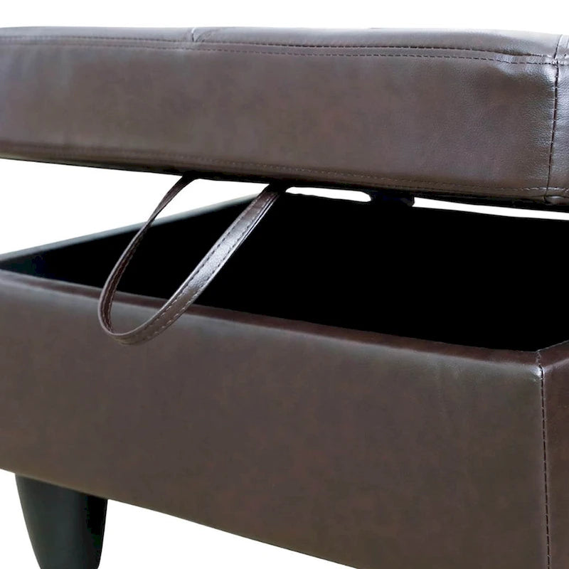 Pouf contenitore quadrato in pelle per soggiorno