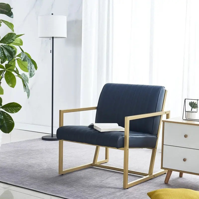 Poltrona di design Mid-Century Modern con struttura in metallo, divano singolo in pelle PU, poltrona da lettura per soggiorno, camera da letto, bar