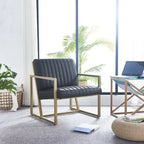 Poltrona di design Mid-Century Modern con struttura in metallo, divano singolo in pelle PU, poltrona da lettura per soggiorno, camera da letto, bar
