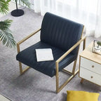 Poltrona di design Mid-Century Modern con struttura in metallo, divano singolo in pelle PU, poltrona da lettura per soggiorno, camera da letto, bar