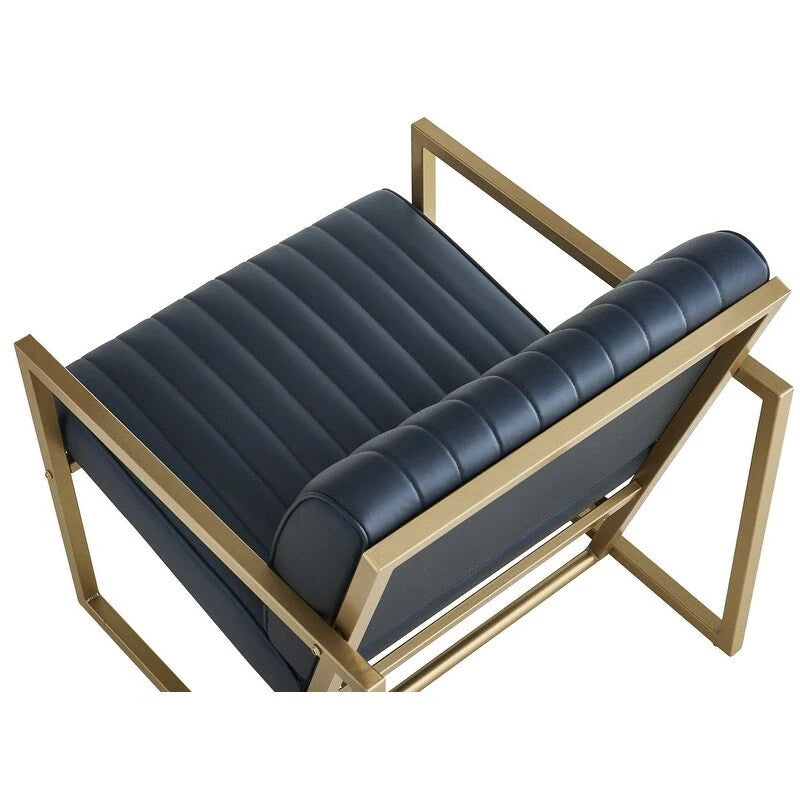 Poltrona di design Mid-Century Modern con struttura in metallo, divano singolo in pelle PU, poltrona da lettura per soggiorno, camera da letto, bar